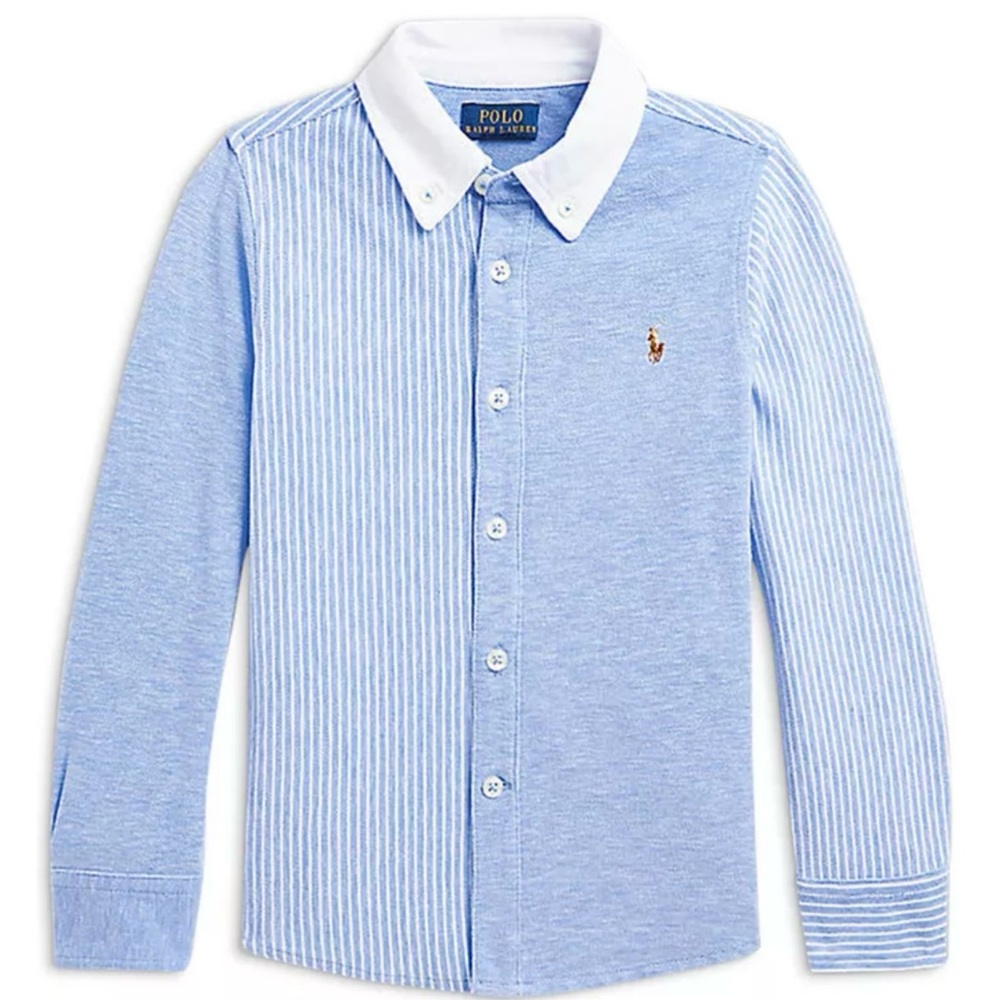 Polo by Ralph Lauren Kids Knit Oxford Light Blue and White Button Down Shirt